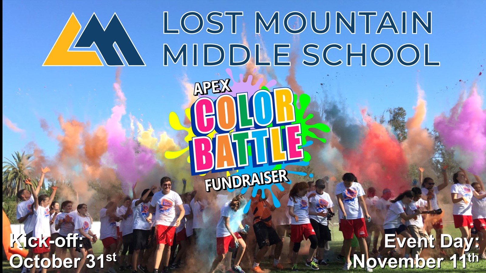 Lost Mountain Middle School Color Battle kids running and playing in paint